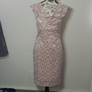 Dusty nude lace cocktail dress